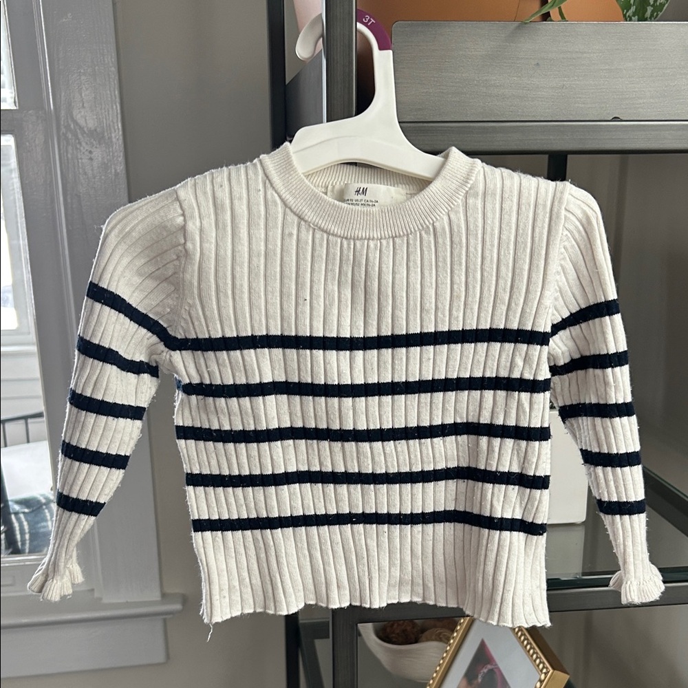 H&M White and Black Striped Knit Sweater